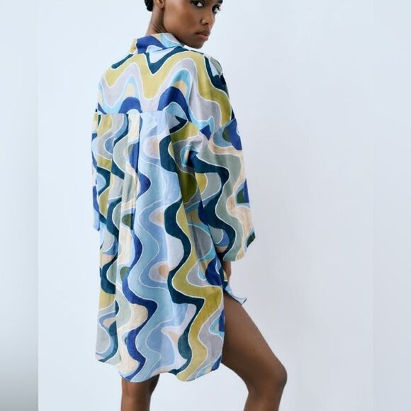 ZARA PRINTED LONGLINE BLOUSE - Picture 8 of 10